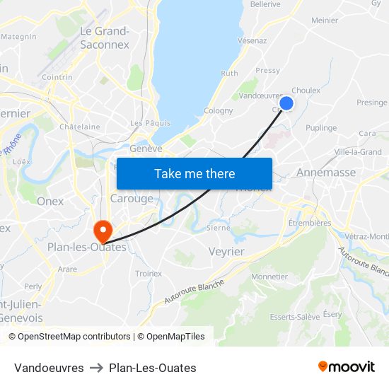 Vandoeuvres to Plan-Les-Ouates map