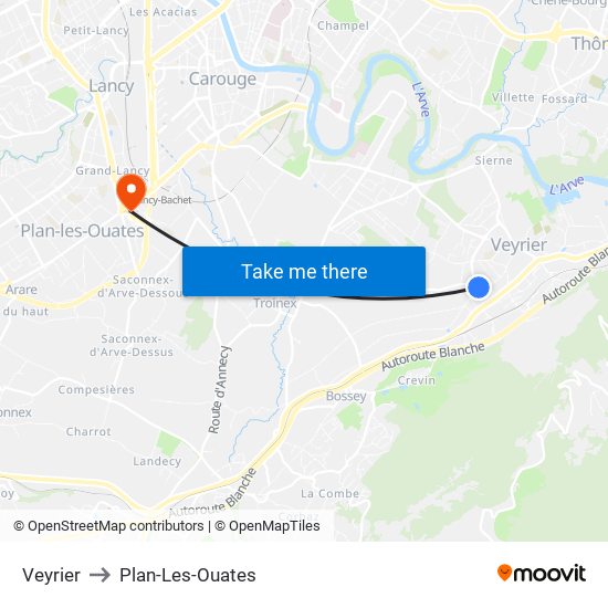 Veyrier to Plan-Les-Ouates map