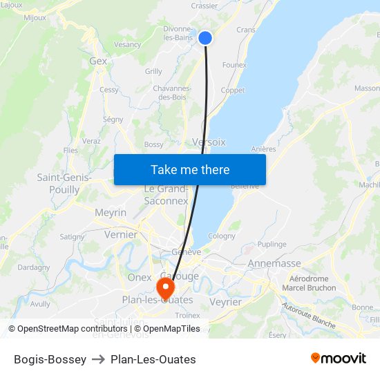 Bogis-Bossey to Plan-Les-Ouates map