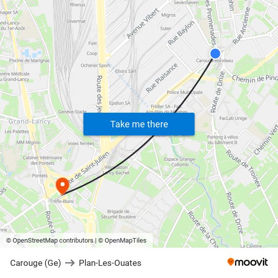 Carouge (Ge) to Plan-Les-Ouates map