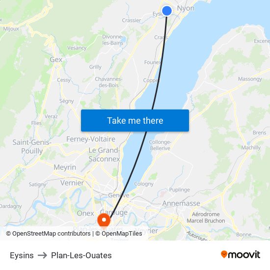 Eysins to Plan-Les-Ouates map
