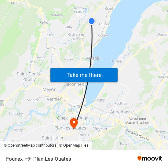 Founex to Plan-Les-Ouates map