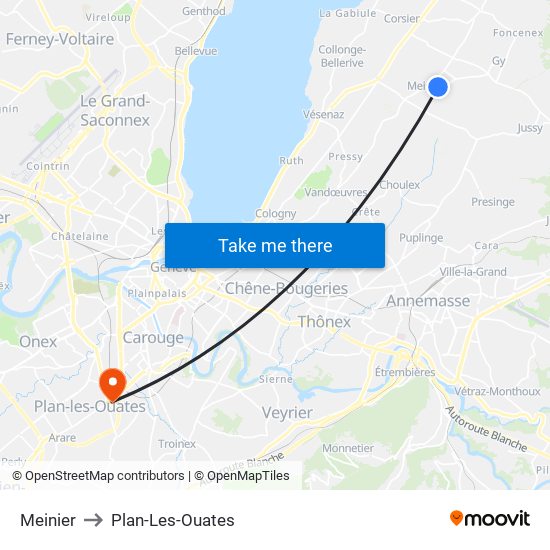 Meinier to Plan-Les-Ouates map