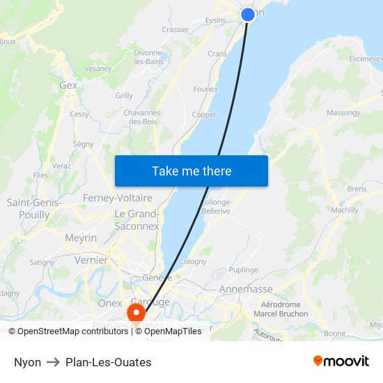 Nyon to Plan-Les-Ouates map