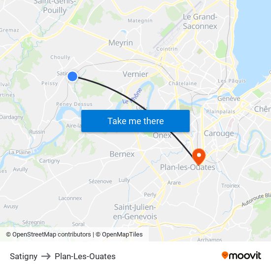 Satigny to Plan-Les-Ouates map