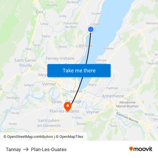 Tannay to Plan-Les-Ouates map