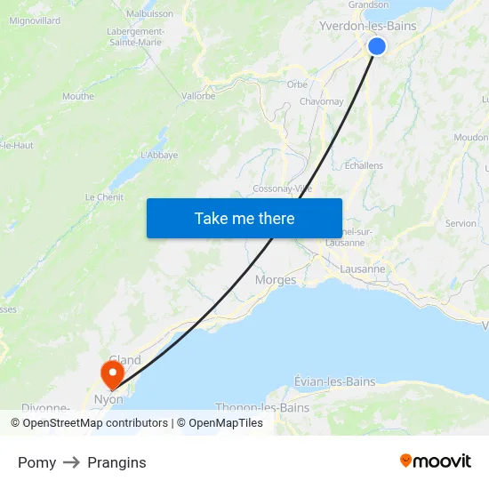Pomy to Prangins map