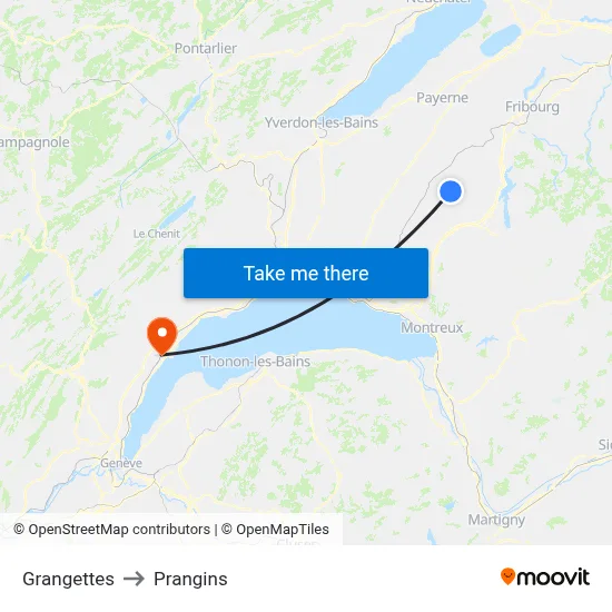 Grangettes to Prangins map