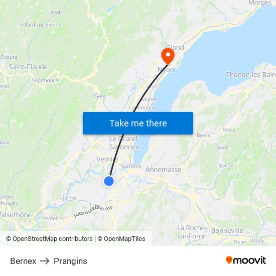 Bernex to Prangins map
