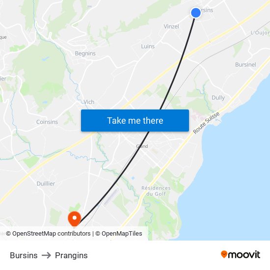 Bursins to Prangins map