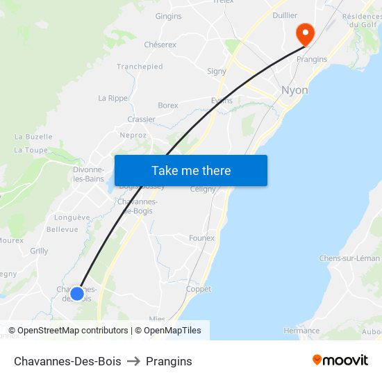 Chavannes-Des-Bois to Prangins map