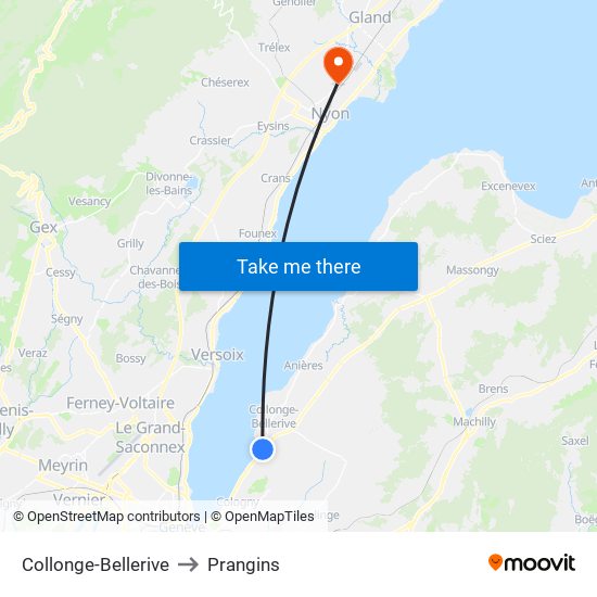 Collonge-Bellerive to Prangins map