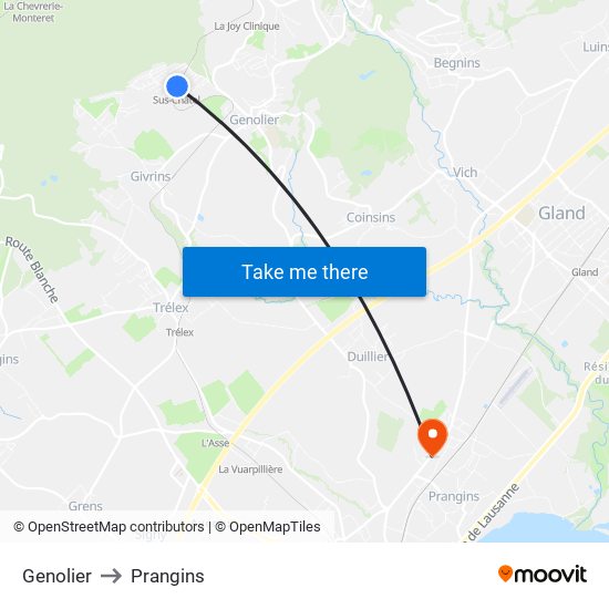Genolier to Prangins map