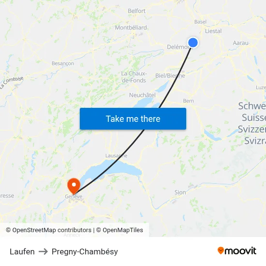 Laufen to Pregny-Chambésy map