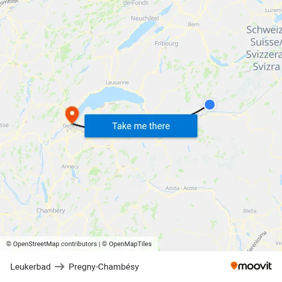 Leukerbad to Pregny-Chambésy map