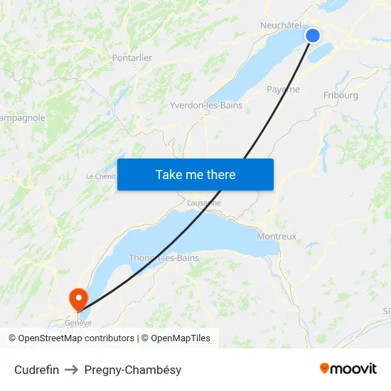 Cudrefin to Pregny-Chambésy map