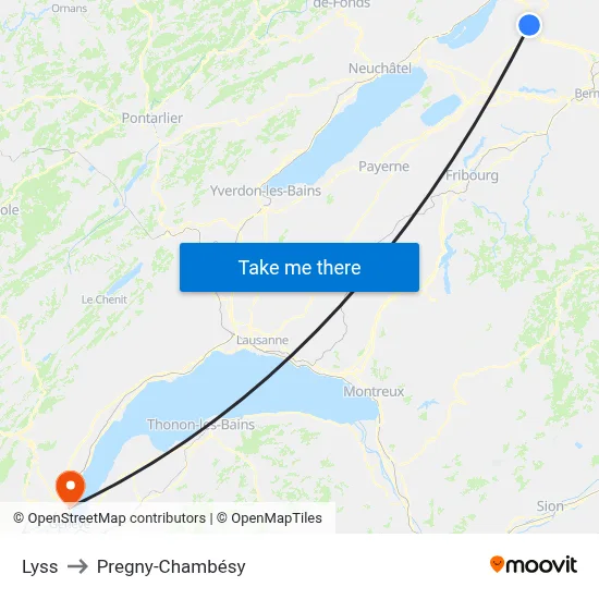 Lyss to Pregny-Chambésy map