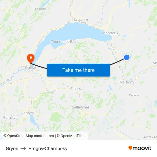 Gryon to Pregny-Chambésy map