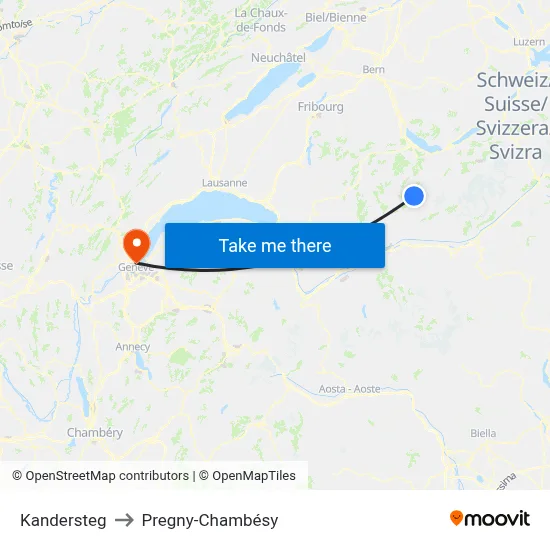Kandersteg to Pregny-Chambésy map