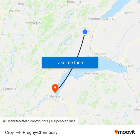 Croy to Pregny-Chambésy map