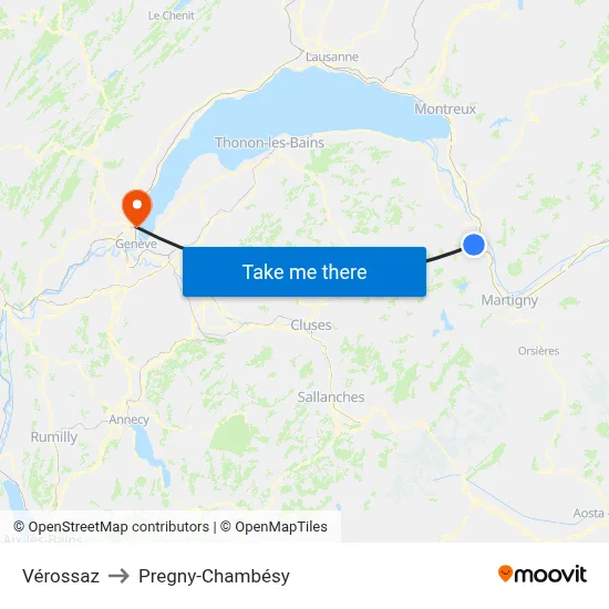 Vérossaz to Pregny-Chambésy map
