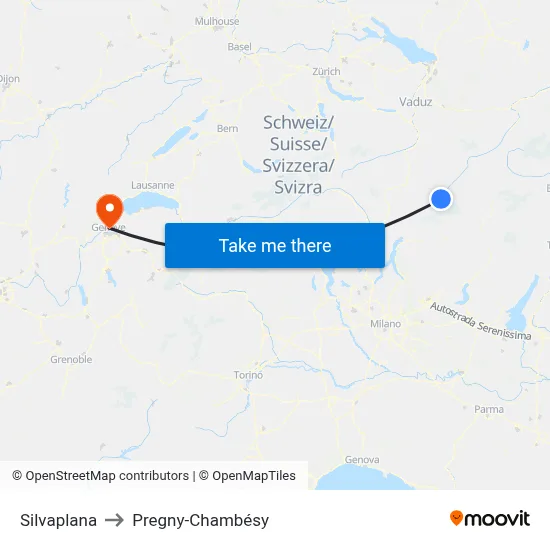 Silvaplana to Pregny-Chambésy map