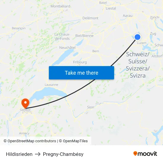 Hildisrieden to Pregny-Chambésy map