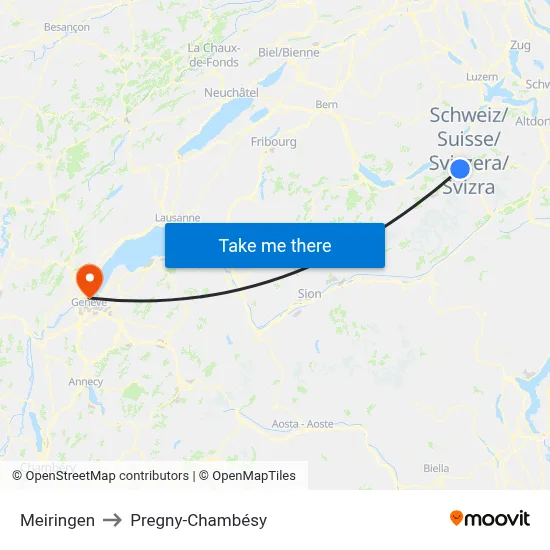 Meiringen to Pregny-Chambésy map
