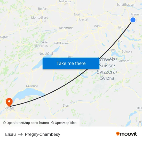 Elsau to Pregny-Chambésy map