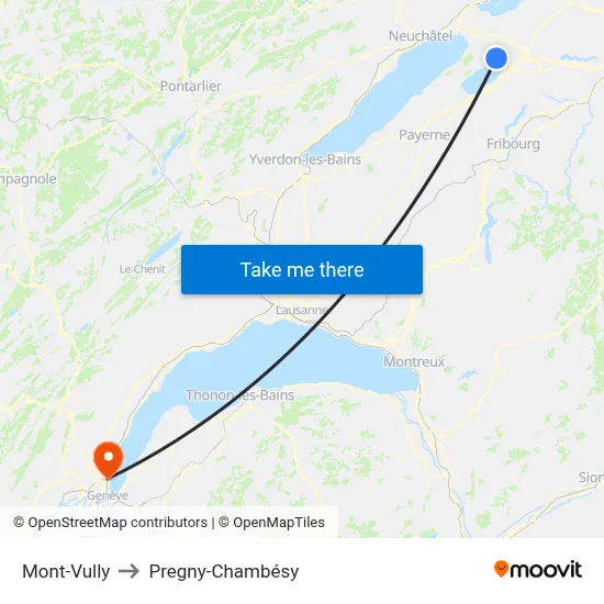 Mont-Vully to Pregny-Chambésy map