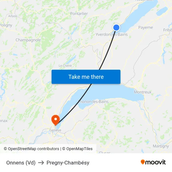 Onnens (Vd) to Pregny-Chambésy map