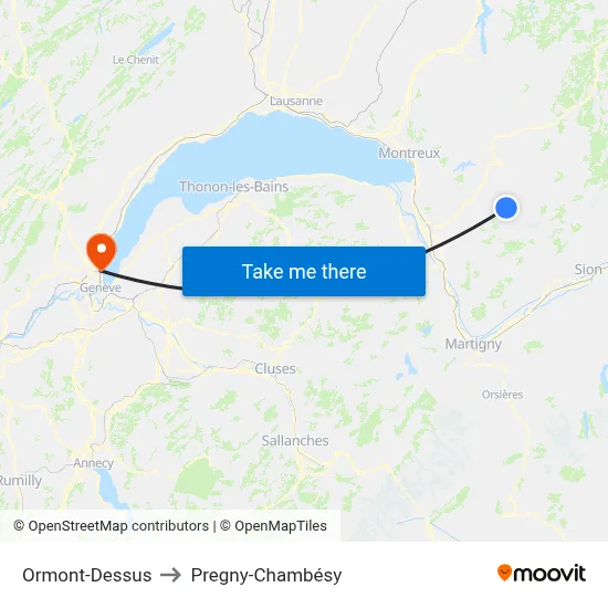 Ormont-Dessus to Pregny-Chambésy map