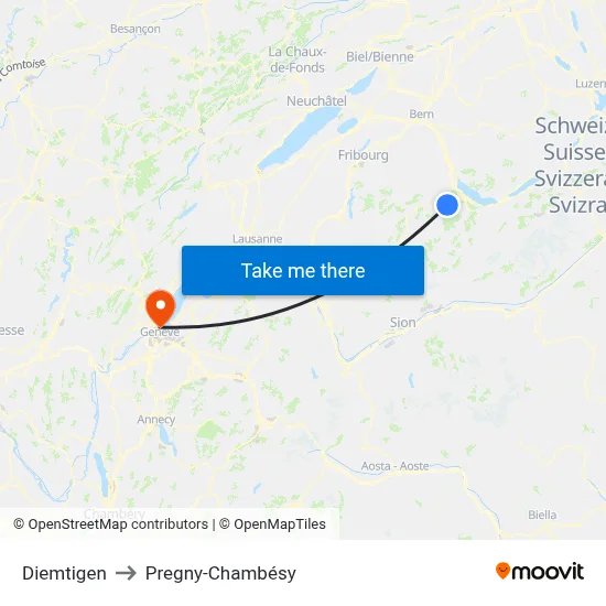 Diemtigen to Pregny-Chambésy map