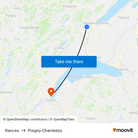 Rances to Pregny-Chambésy map