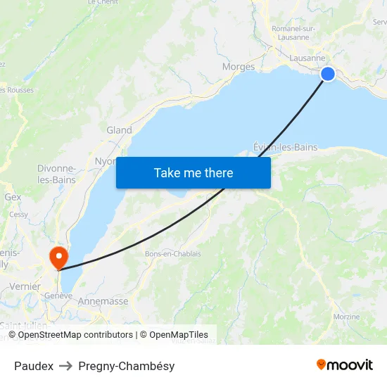 Paudex to Pregny-Chambésy map