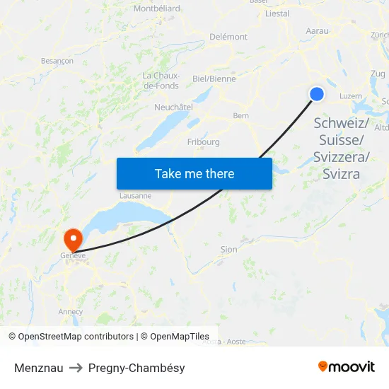 Menznau to Pregny-Chambésy map
