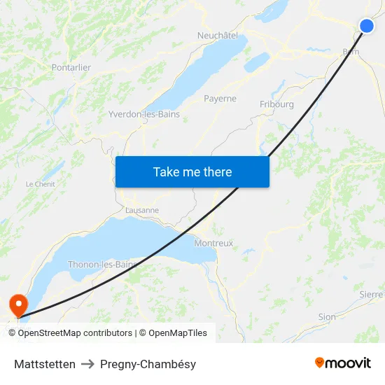 Mattstetten to Pregny-Chambésy map