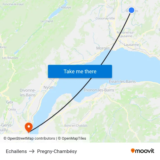 Echallens to Pregny-Chambésy map
