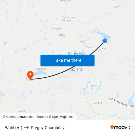 Wald (Ar) to Pregny-Chambésy map
