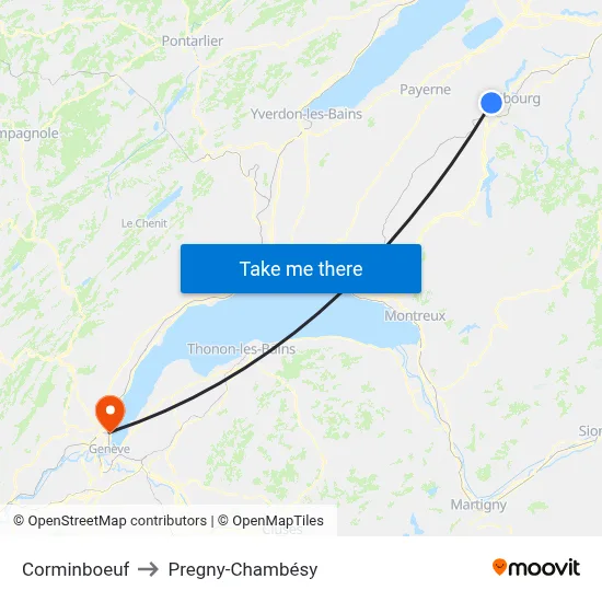 Corminboeuf to Pregny-Chambésy map