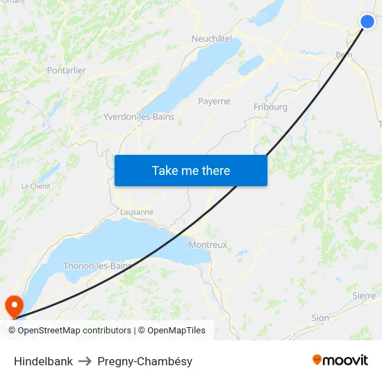 Hindelbank to Pregny-Chambésy map