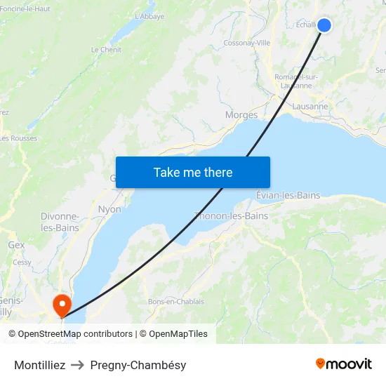Montilliez to Pregny-Chambésy map