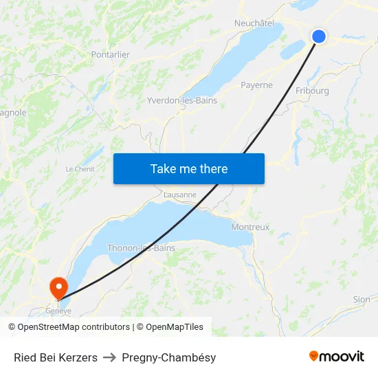 Ried Bei Kerzers to Pregny-Chambésy map