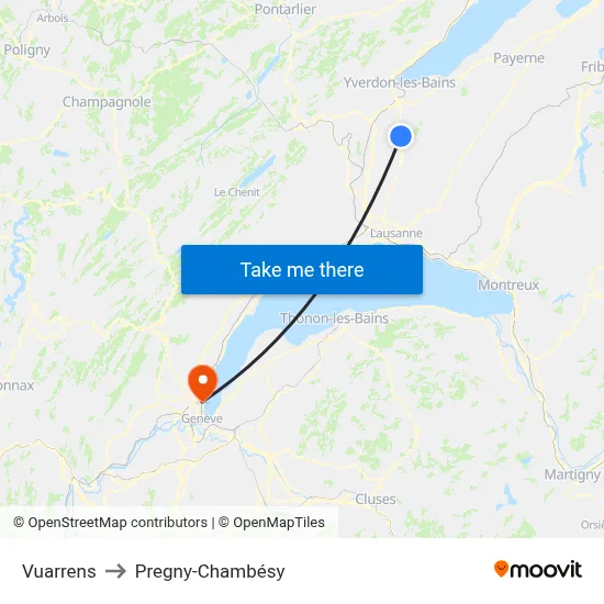 Vuarrens to Pregny-Chambésy map