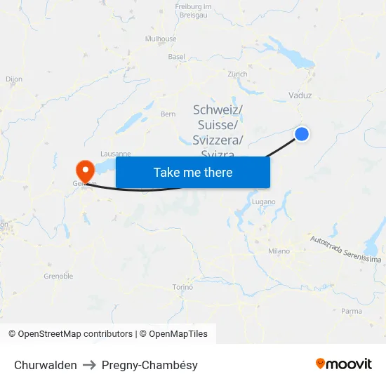 Churwalden to Pregny-Chambésy map