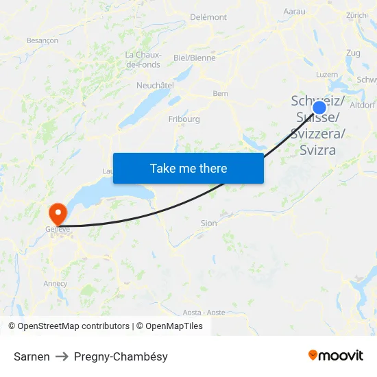Sarnen to Pregny-Chambésy map