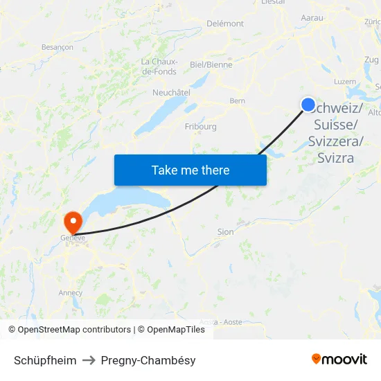 Schüpfheim to Pregny-Chambésy map