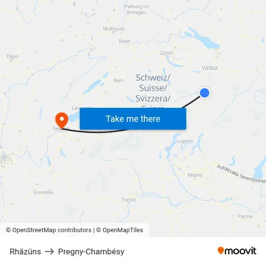Rhäzüns to Pregny-Chambésy map