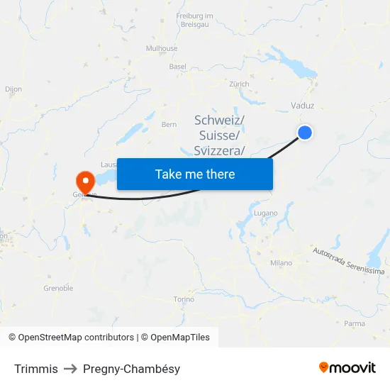 Trimmis to Pregny-Chambésy map