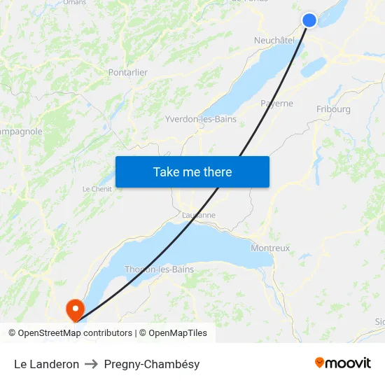 Le Landeron to Pregny-Chambésy map